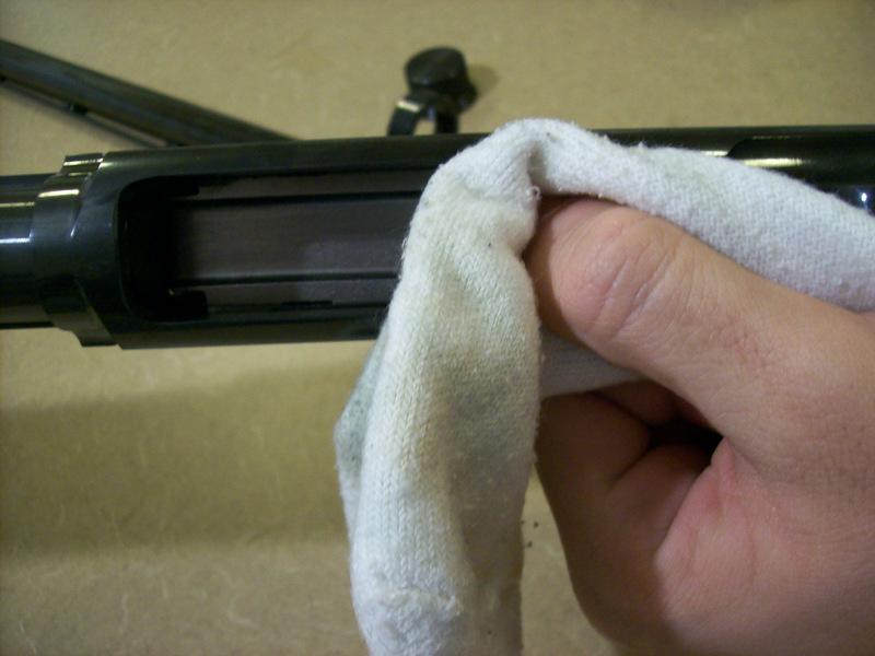 Step 7 Cleaning the Interior of the Gun Spray a spot onto the rag with the Rem Oil and wipe