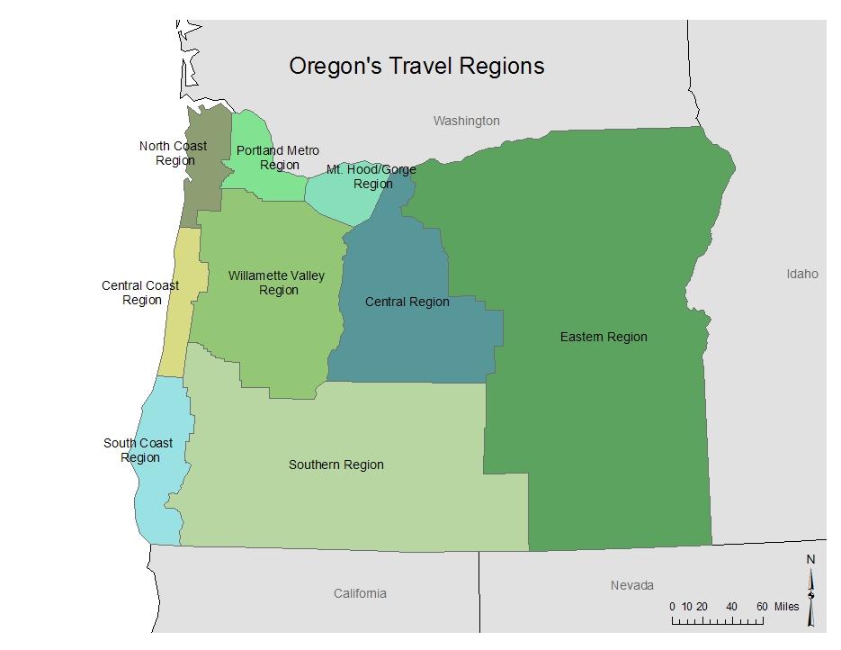 Public Lands in the Oregon Travel Regions Angler spending and economic impacts were estimated for Oregon statewide and for each of seven travel regions recognized by the State of Oregon.