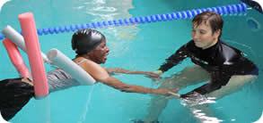 Floats can also be used to help the swimmer float on their front, If they are confident try placing their face in