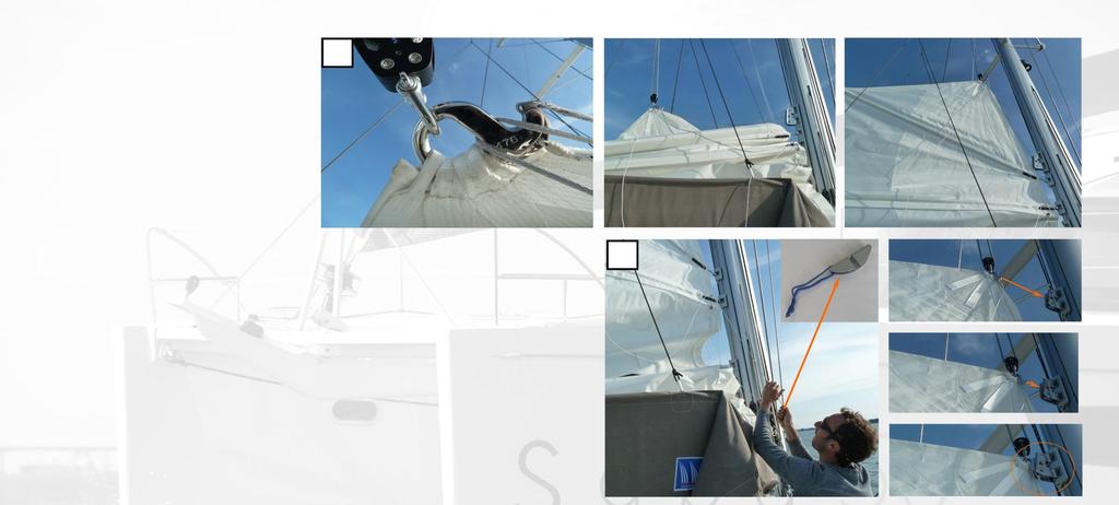 The mainsail head comes close to the mast 2 2) Using the green handle, bring the stainless steel