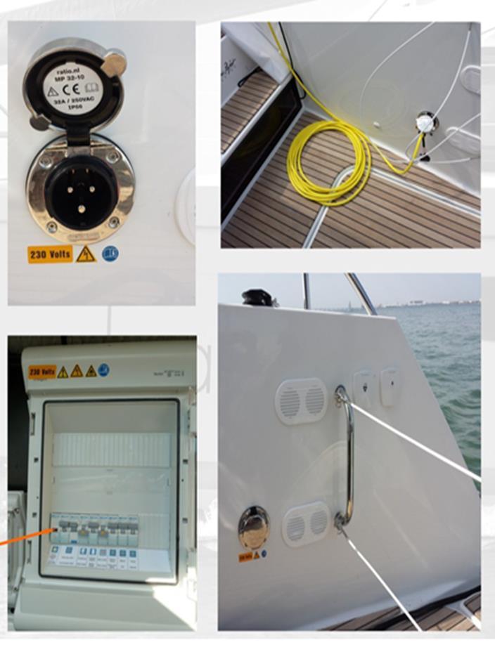 A2) 220 V AC circuit: (optional) Connect the dock extension by rolling it out fully or start the power generator.