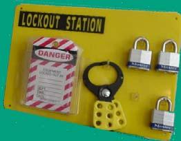 There are a number of Lock-Out devices. These include: Padlocks Chains Valve Clamps Key Blocks Pins Tagout Devices provide visual warnings.