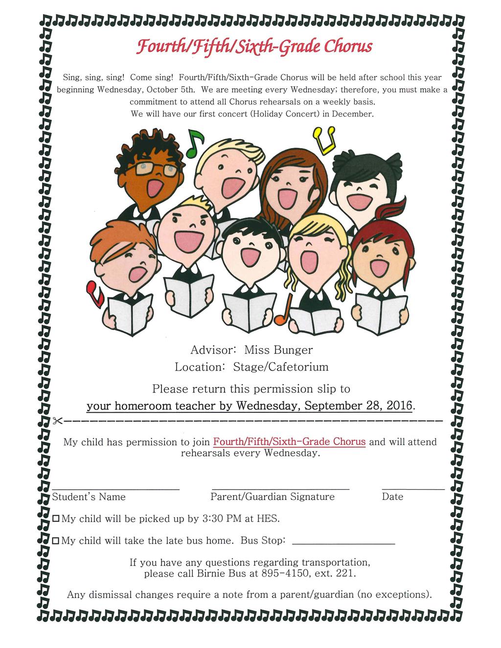 js!{ourt/i/!fi.r+r.;s~-(jrade. Chorus js - ~w~ -2 Sig,. sig, sig! Come sig! Fourth/Fifth/Sixth~Grade Chorus will be held after school this year -2 ~ begmmg Wedesday, October 5th.