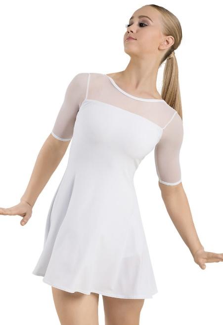 and accented with a mesh yoke and elbow-length sleeves. Has an attached matte nylon/spandex biketard.