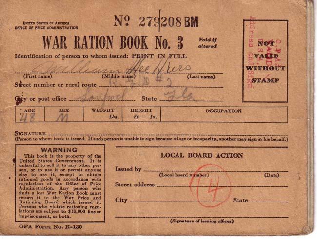 (Above) A World War II Ration Book One issued to