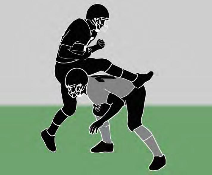 PlayPic Hurdling Rule 2-22; 9-4-3d POINT OF EMPHASIS ILLEGAL Hurdling (an attempt by a player to jump (hurdle) with one or both feet or knees foremost over an opponent who is contacting the ground