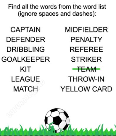 Extra Time Football Fun This month's Extra Time Football Fun is a zigzag word search puzzle for all