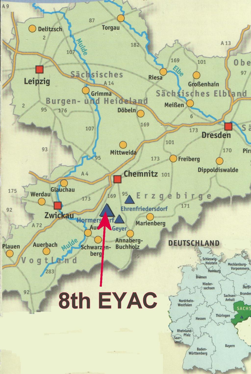 8th IARU Region 1 Youth ARDF Championships, Germany, 8-11 June 007 Travel Train: from all directions to Chemnitz Bus: from Chemnitz to Thum - Ehrenfriedersdorf -Annaberg - leave the bus at Thum or