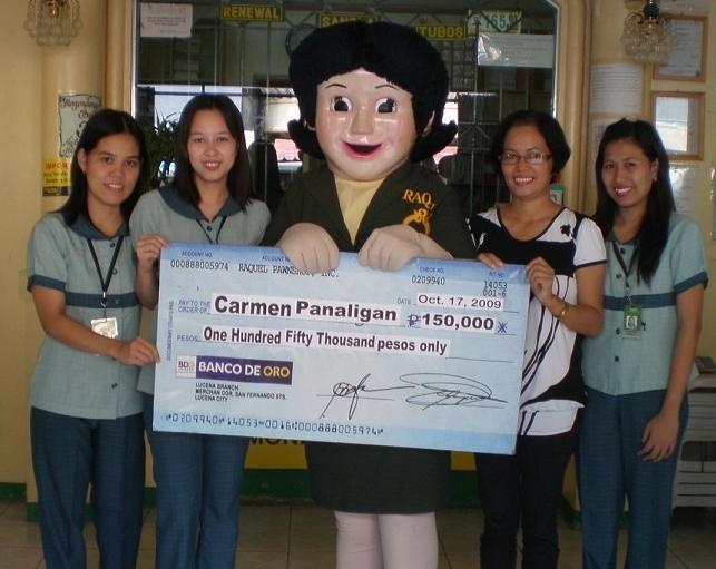 Carmen Melissa Panaligan, the wife of Virgilio Panaligan, a customer of RPI Calauag Branch, had received an insurance claim amounting to P150,000 last October 17, 2009 when her husband died from a