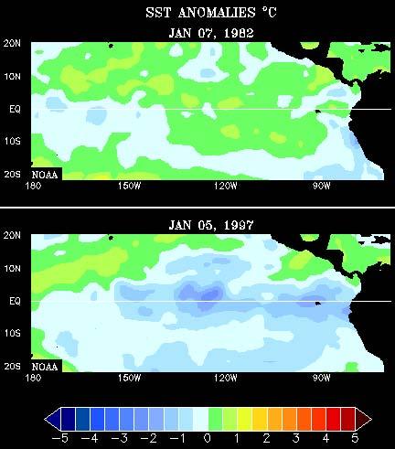 Sea surface temperature (SST) anomalies movie during major ENSO events (1983, 1997) Usually