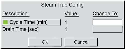 5.5 Control Setup 2 5.5.1 Steam Trap Configuration This function configures the control of a valve to drain the MBW steam trap or a user s own cold trap system. To change the Steam Trap settings: 1.