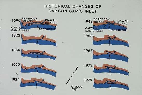 FIGURE 3.16. Historical maps of Seabrook Island for various dates between 1696 and 1979. Note the presence of a small channel at the western end of Seabrook Island in 1922.
