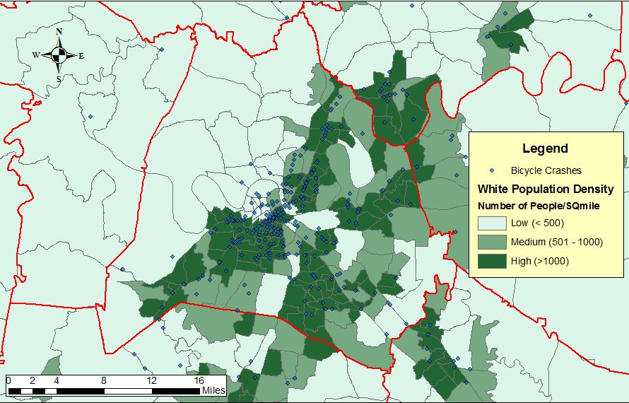 FIGURE Distributions of Bicycle Crashes with White Population in Davidson County FIGURE