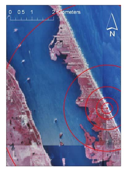 Figure 1. Aerial photographs of Floridana Beach, FL tower location. Range rings are.2m,. km, 1 km, 2 km, and km, respectively.