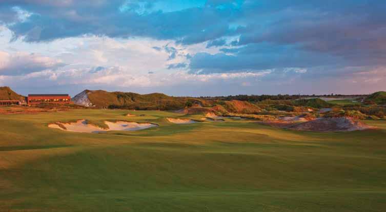 Ample fairways navigate wild grasses and deep-water ponds, surrounded by huge bunkers that naturally roll off of towering sand dunes.