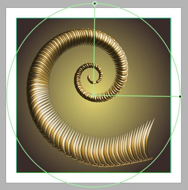 To complete the filled spiral, I copied one of the larger dark gold spirals and placed it horizontally. Then I copied a smaller gold spiral and placed it vertically as the tip.