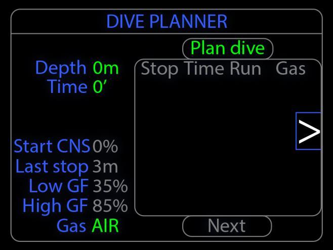6.1.2.4 Dive Planner NTX DIVE PLAN. Planner is a module that calculates decompression stops, based on a decompression algorithm, using data from the gas mix table.