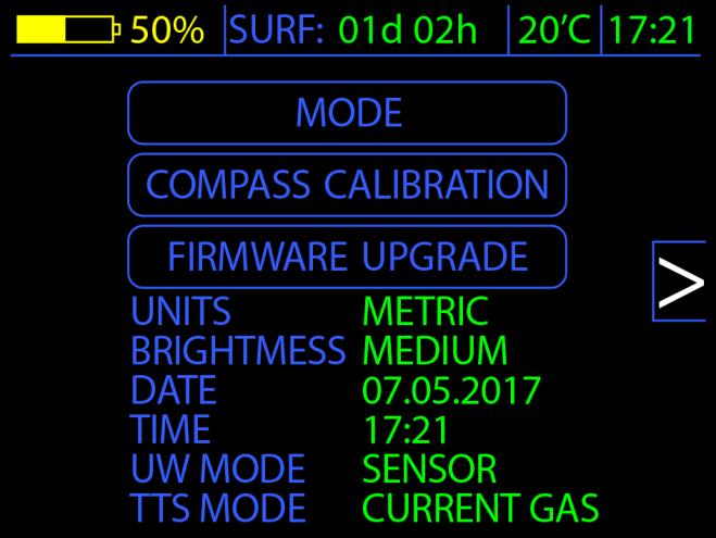6.1.2.6 System settings SYSTEM SETUP. Go to changing the device mode. Go to compass calibration. Go to firmware upgrade.