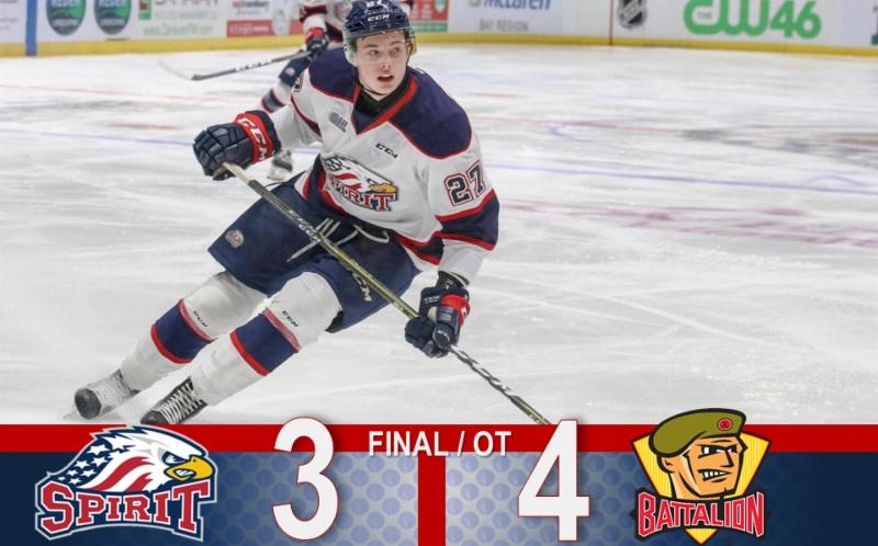During the second stanza, the Battalion generated some momentum with two goals and a successful 5-on-3 penalty kill, but Saginaw's Jake Goldowski tied the game at 2-2 with 2:02 left in the period.