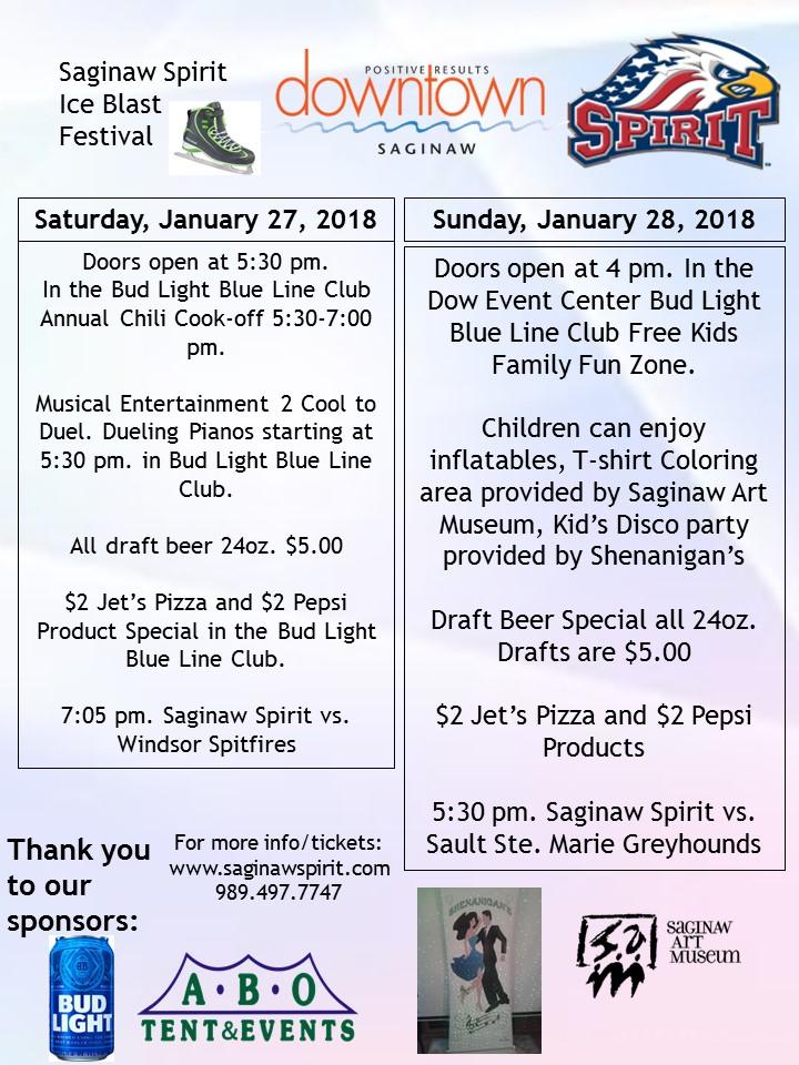 Don't miss out on all the pregame fun and get your tickets now by calling 989-497-7747 or Saturday, January 27th is the first night of the annual Ice Blast Weekend!
