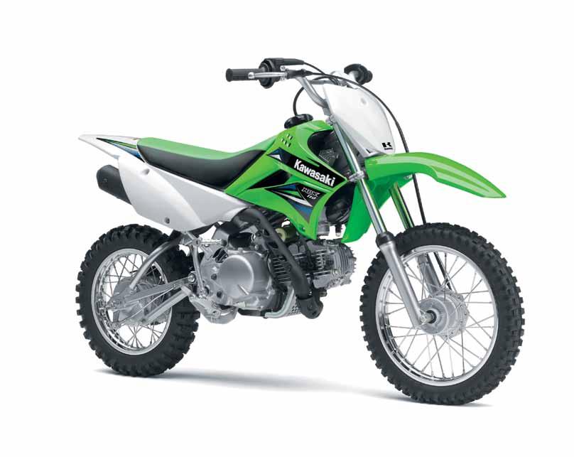 KLX110 Grow up the Kawasaki way with your first lime green machine.
