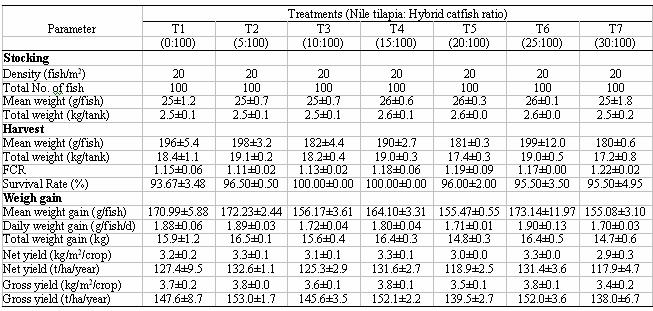 RESULTS AND DISCUSSION Growth performance of hybrid catfish