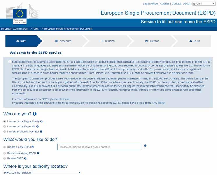 Joonis 5. Veebipõhine töövahend Euroopa ühtse hankedokumendi koostamiseks ja kasutamiseks Allikas: Euroopa Komisjon, 2017. Kättesaadav aadressil: https://ec.europa.