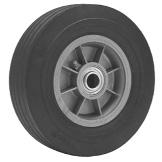 The solid tires are made of finely ground recycled rubber, molded to a high-impact polyolefin center.