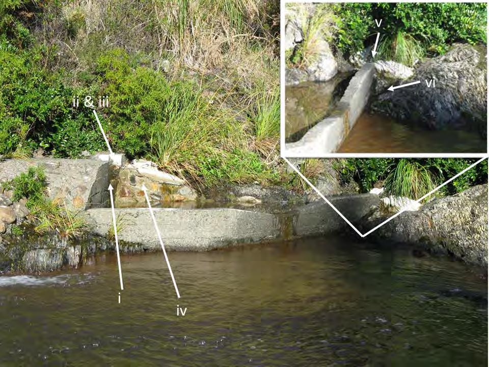 Step-pool fish pass on true left of the Maitai South Branch weir, following remediation work.