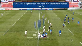ruck. Sanction: PK The player can only hook it in a backwards motion.