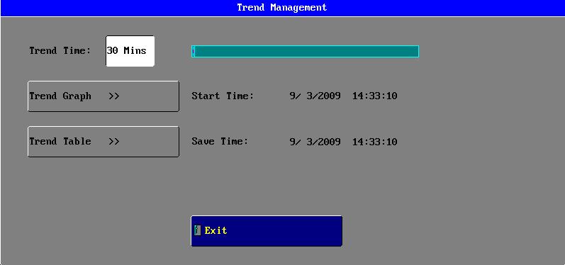 TREND OBSERVATION ADMITTANCE Click the function button of TREND button in the Touch Keys Area to open the graph below: Data-recording Status Bar: It is used to show the current data-recording length.