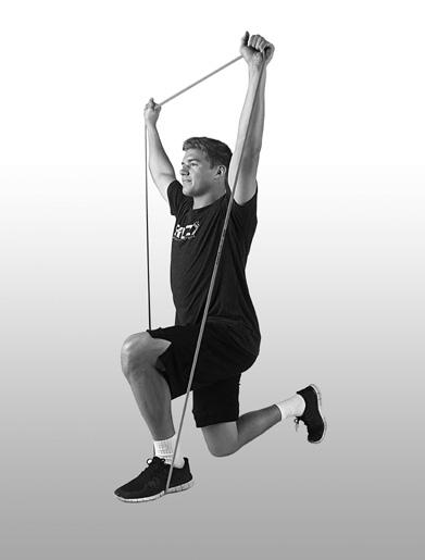 OVERHEAD PRESS HALF KNEELING 1 With one knee on a soft pad and the opposite foot flat on the ground in front of you, place the Pro Band under your front foot and hold the band at your shoulders