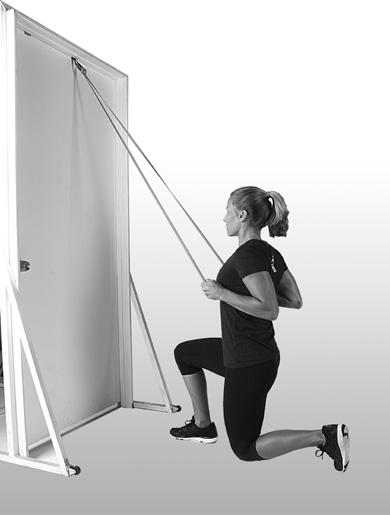 UPPER BODY CHEST FLY SPLIT STANCE 1 Loop the Pro Band through the door anchor. 2 Stand facing away from the high anchor point with your feet in a split stance and your knees slightly bent.