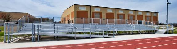 Roof by others. Photo Barney s Studio 0 Row Non-Elevated Angle Frame bleacher that seats 77. Features optional colored backrests and risers.