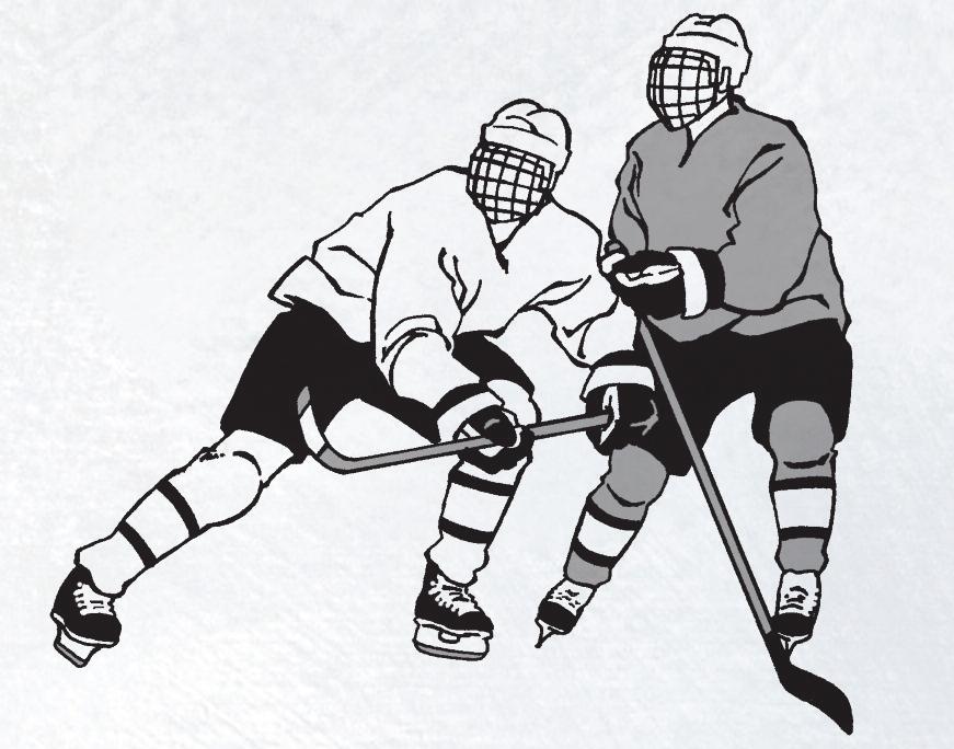 Try to split vision between the puck and the covered player. Stay within one stick length of opponent. Figure 16-9. Sweep check.