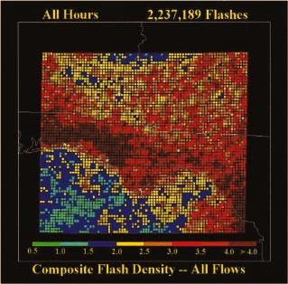 732 WEATHER AND FORECASTING VOLUME 13 FIG. 2. Composite warm season flash density (flashes per square kilometer) from May to October of 1989 94. Flashes from all hours and wind regimes are combined.