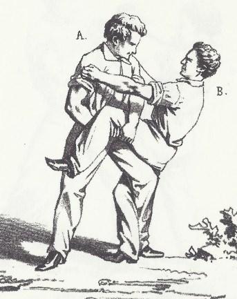 III. Back of knee grip with leg-hook. Plate IV A seizes his adversary s left leg with both hands around the knee; the left hand downwards and the right hand upwards.