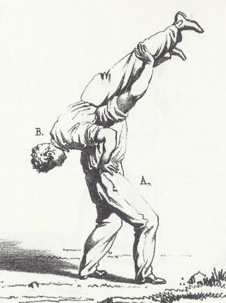 adversary and throws him. He is thrown on his back. This grip requires great force and agility.