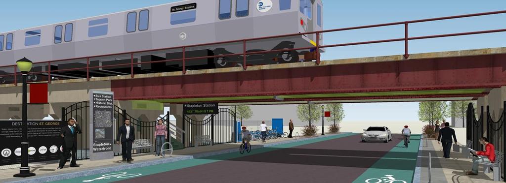 PEDESTRIAN/BICYCLE SAFETY ENHANCEMENTS Safe Routes to Transit Complete SIR Station area improvements at Tompkinsville & Stapleton Stations Increase