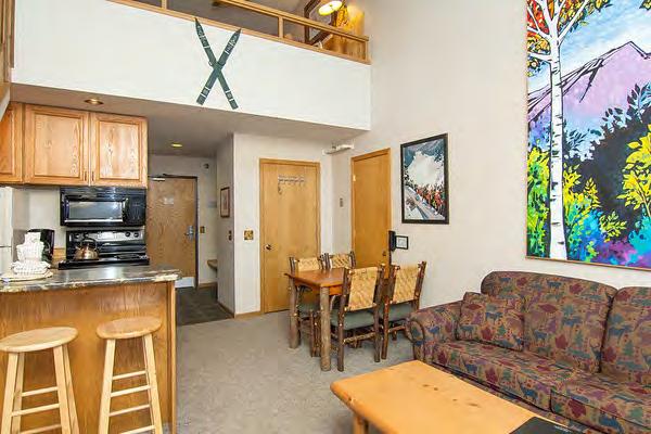 Condos NORDIC CONDO Sleeps 4 1 Bedroom 1 Bath One room slope side-studio unit featuring double bed or queen, sleeper sofa, compact kitchen, deck, full bath, TV, DVD, fireplace, and a great Mountain