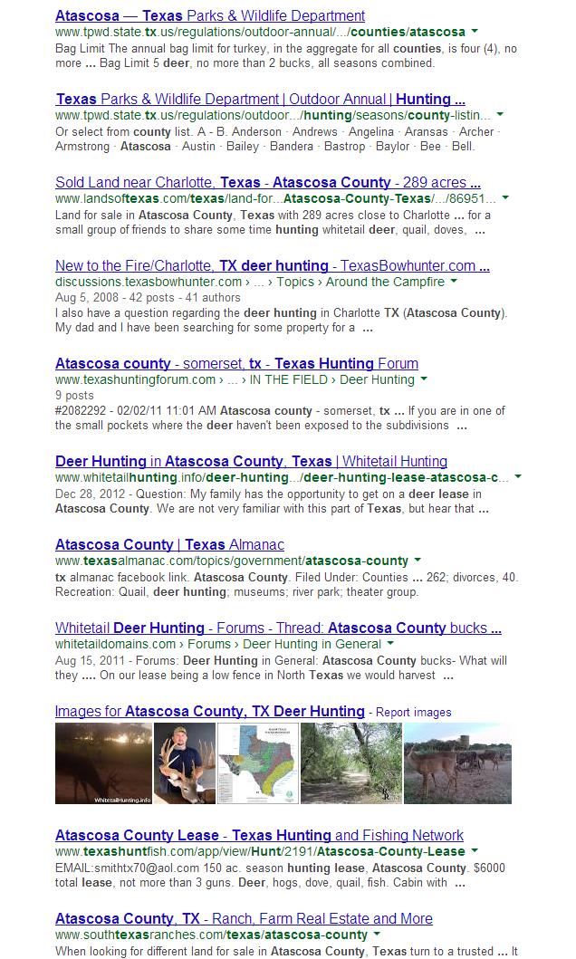 Search for Atascosa County, TX Deer Hunting Conducted on 1 Nov