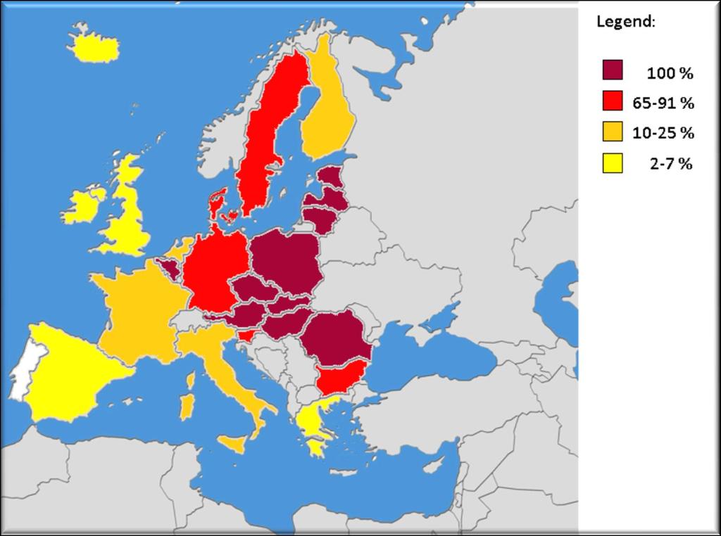 Share of freshwater aquaculture in EU countries,