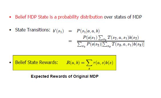 Converting POMDP to Belief-States MDP s 2 s 2 s 2 s 1 s 1 s 2 State Estimation S.