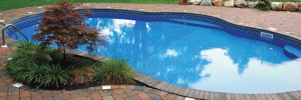 your backyard landscape with an in-ground pool.
