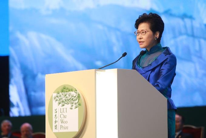 Mrs. Carrie Lam, Chief Executive of the HKSAR, shows