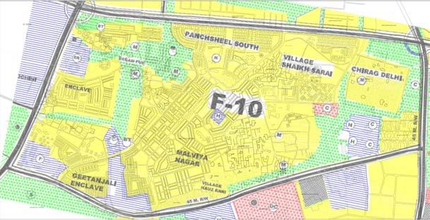 SITE A TYPICAL URBAN PRECINCT IN DELHI The Landuse Plan of Zone F-10 as per ZDP. According to official record, the area is mainly residential and represented as a single fabric with little complexity.