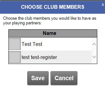 A new window will open with member names, select the member you want to add to your playing partners by clicking the grey box beside their name. 8.
