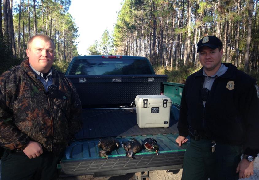 THOMAS COUNTY On November 26 th, RFC Jon Penuel and Sgt. David Ruddell checked a morning duck hunt that was taking place in a beaver swamp, and found it to be baited with peanuts.