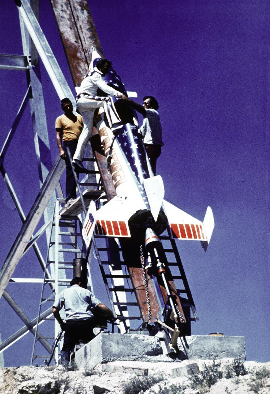 Evel Knievel prepares to jump