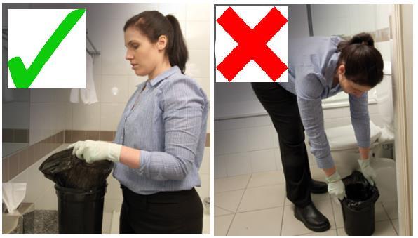Manual Handling Tips (continue): Cleaning Toilets and Urinals TIPS FOR CORRECTLY: Avoid repetitive or awkward postures (EG: cleaning large toilets or urinals by bending the back) Improve posture by